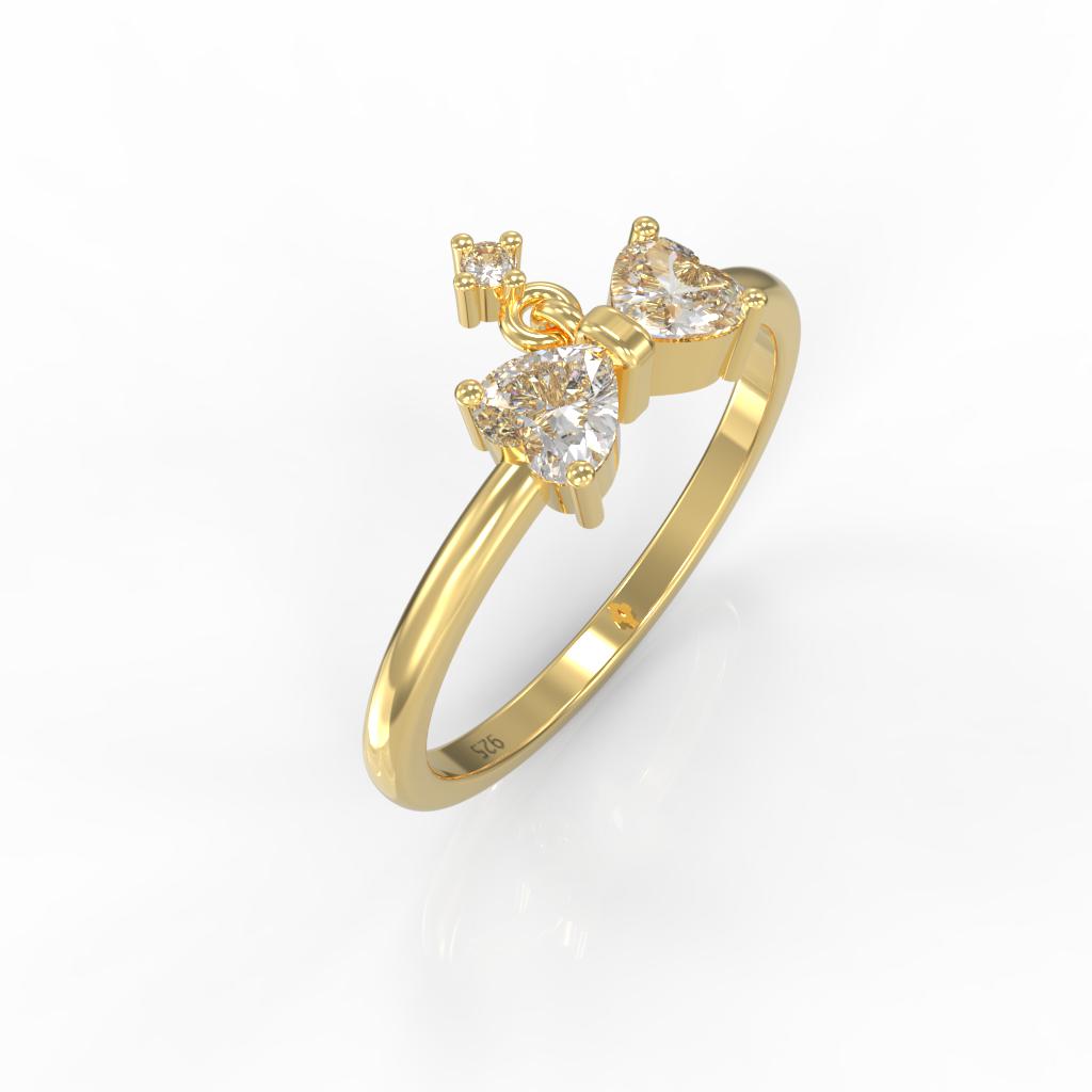 Sparkling Bow Charm Engagement Ring – Hallmarked 925 Sterling Silver Yellow Gold Plated | Elegant & Romantic Jewelry